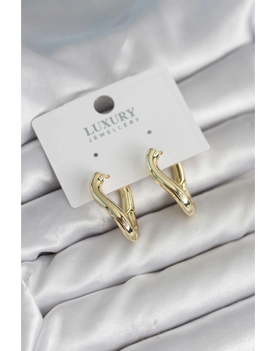 MuI MuI Gold Renk Eğik Halka Model Pirinç Kadın Küpe