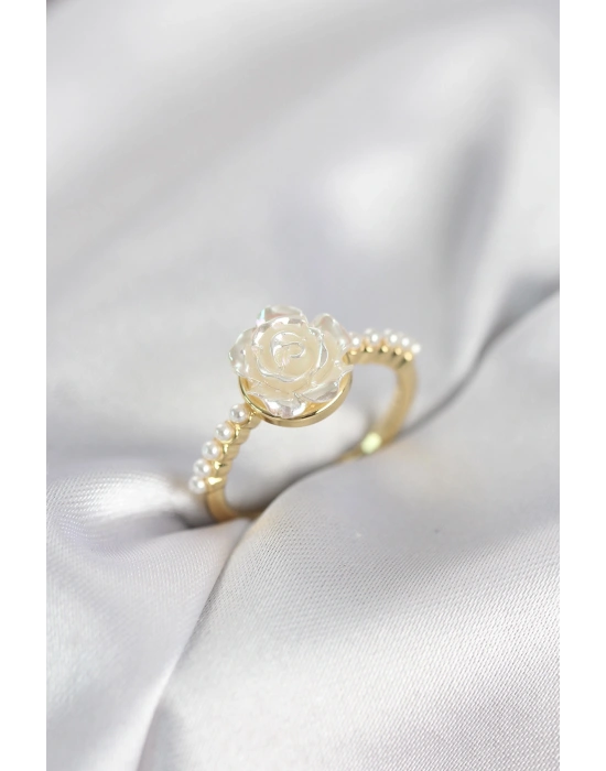 MuI MuI Goldfarbener Rosenmodell-Perlenring für Damen