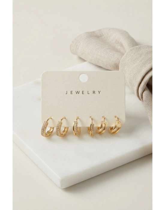 MuI MuI Gold Renk Halka Model 6lı Küpe Seti