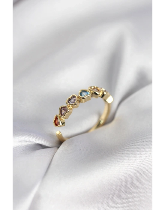 MuI MuI Goldfarbener Herzring für Damen mit bunten Zirkonia-Steinen