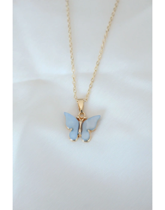MuI MuI Gold Renk Kaplama Buz Mavisi Renk Sedefli Kelebek Kolye