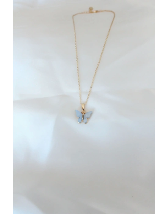 MuI MuI Gold Renk Kaplama Buz Mavisi Renk Sedefli Kelebek Kolye
