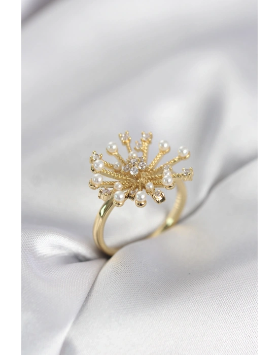 MuI MuI Goldfarbener Löwenzahn-Modell Zirkonia-Damenring