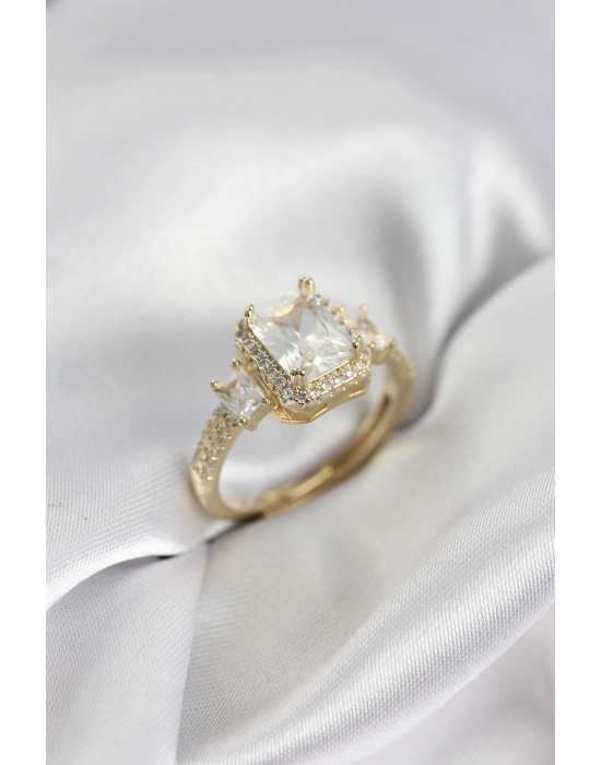 MuI MuI Goldfarbener quadratischer Baguette-Zirkonia-Solitärring für Damen