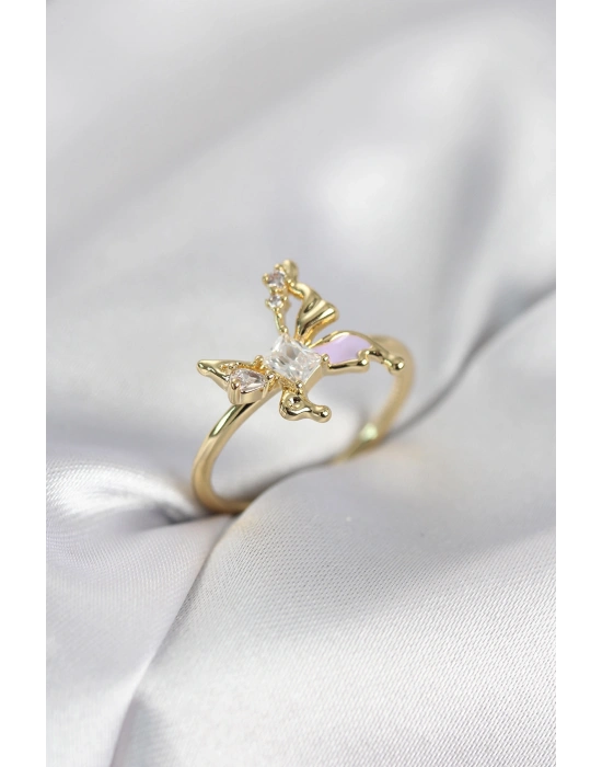 MuI MuI Gold Renk Kelebek Model Zirkon Taşlı Kadın Yüzük