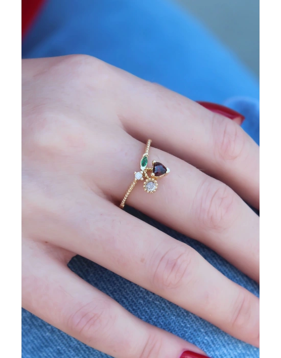 MuI MuI Gold Renk Kiraz Model Zirkon Taşlı Kadın Yüzük