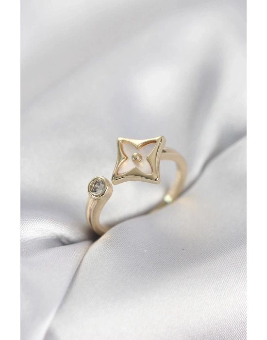 MuI MuI Goldfarbener quadratischer Damenring im Kleeblatt-Design mit Zirkonia-Steinen