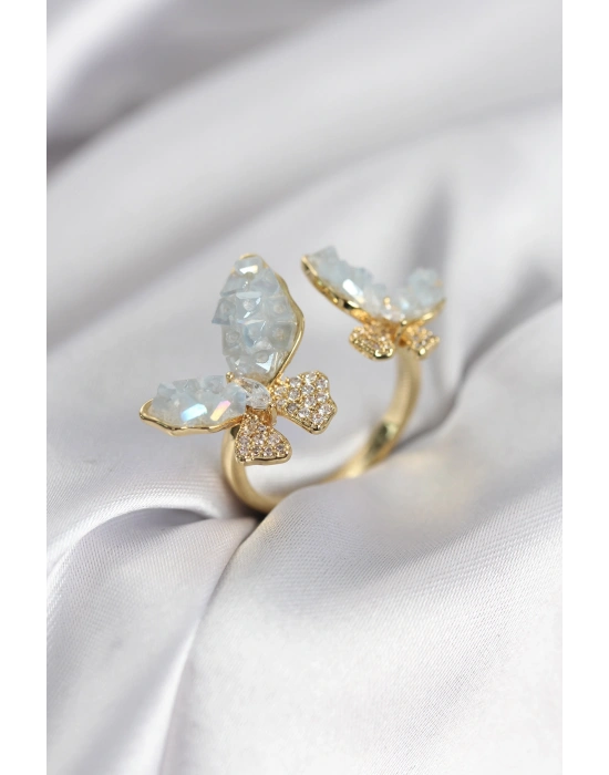 MuI MuI Goldfarbener blauer Schmetterlingsring mit Zirkonia-Stein