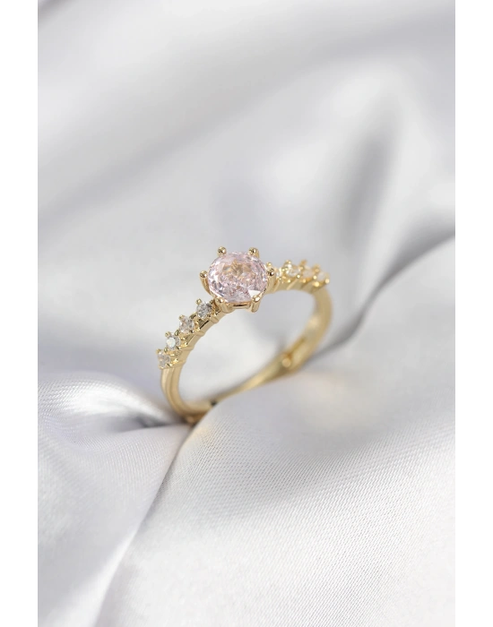 MuI MuI Goldfarbener Damenring mit rosa Solitär-Zirkonstein