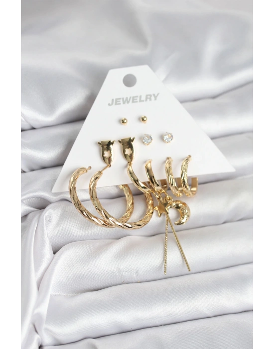 MuI MuI Gold Renk Pirinç 6lı Kadın Küpe Seti