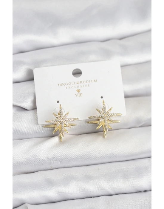 MuI MuI Gold Renk Pirinç Çift Taraflı Kutup Yıldızı Kadın Küpe