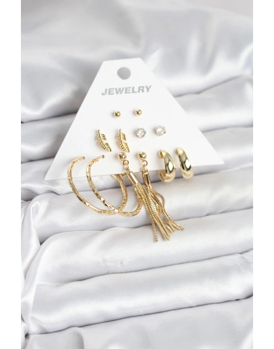 MuI MuI Gold Renk Pirinç Kadın 6 Çift Küpe Seti