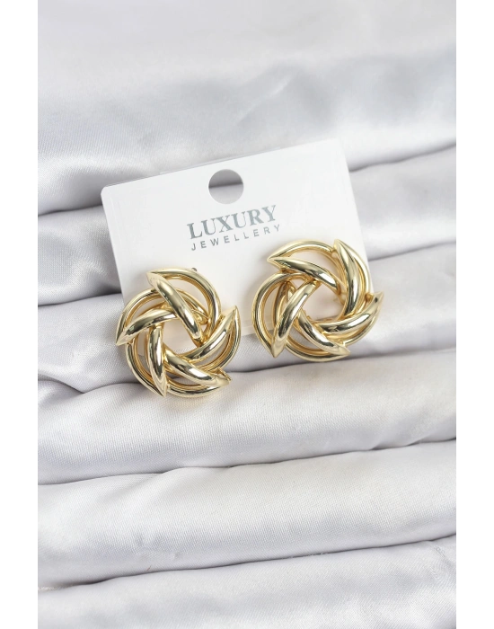 MuI MuI Gold Renk Pirinç Keskin Sarmal Model Kadın Küpe