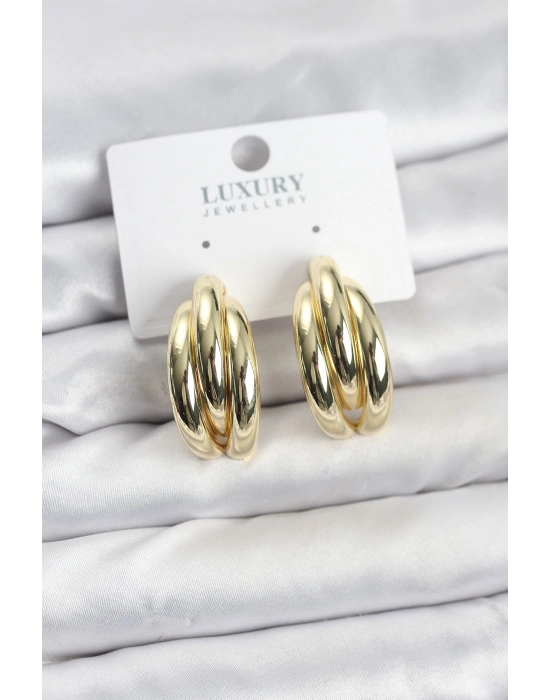 MuI MuI Gold Renk Pirinç Yarım Halka Model Kadın Küpe