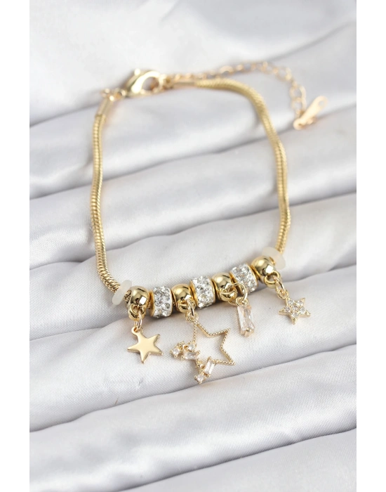 MuI MuI Gold Renk Pirinç Yıldız Model Charmlı Kadın Bileklik