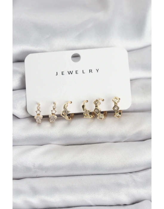 MuI MuI Gold Renk Pirinç Yıldız Modelli Kadın Küpe Seti