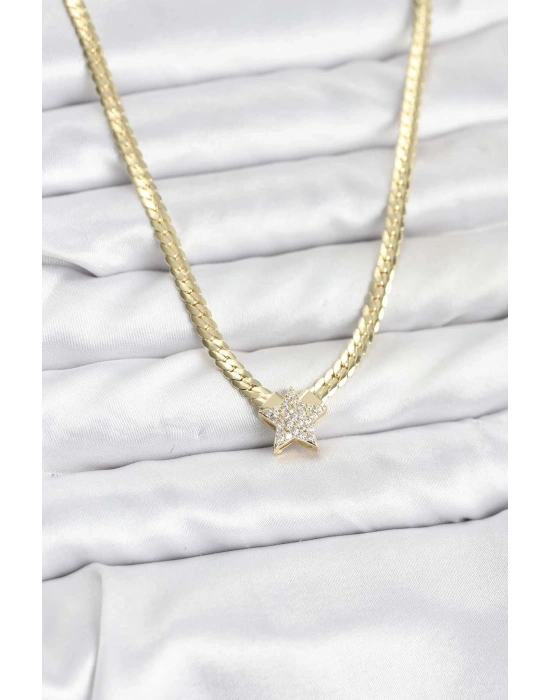MuI MuI Gold Renk Pirinç Yıldız Zirkon Taşlı Kadın Kolye