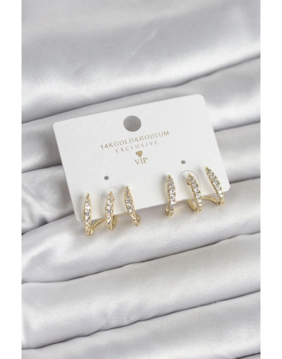 MuI MuI Gold Renk Pirinç Zirkon Taşlı Kadın Küpe