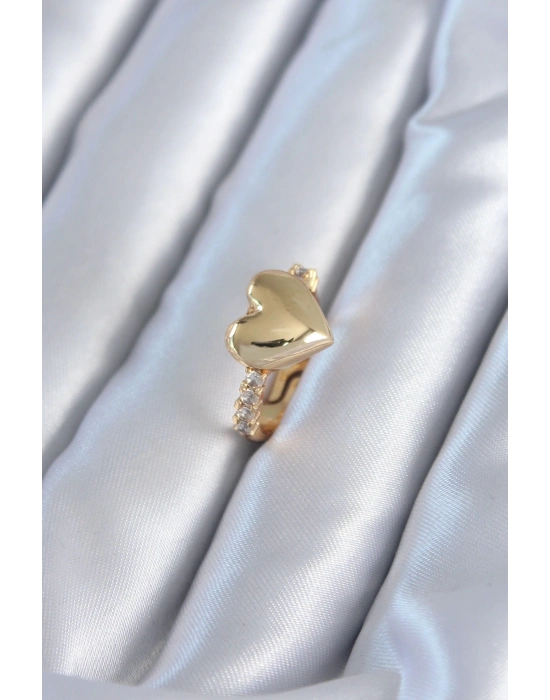 MuI MuI Gold Renk Pirinç Zirkon Taşlı Kalp Model Kadın Yüzük