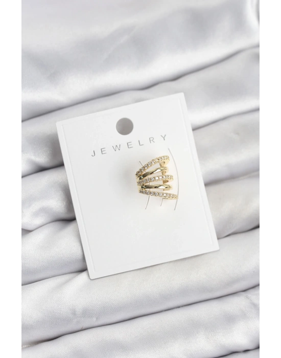 MuI MuI Gold Renk Pirinç Zirkon Taşlı Kıkırdak Earcuff Küpe