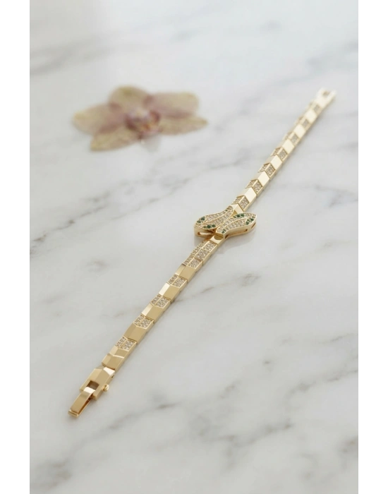 MuI MuI Gold Renk Pirinç Zirkon Taşlı Yılan Model Kadın Bileklik