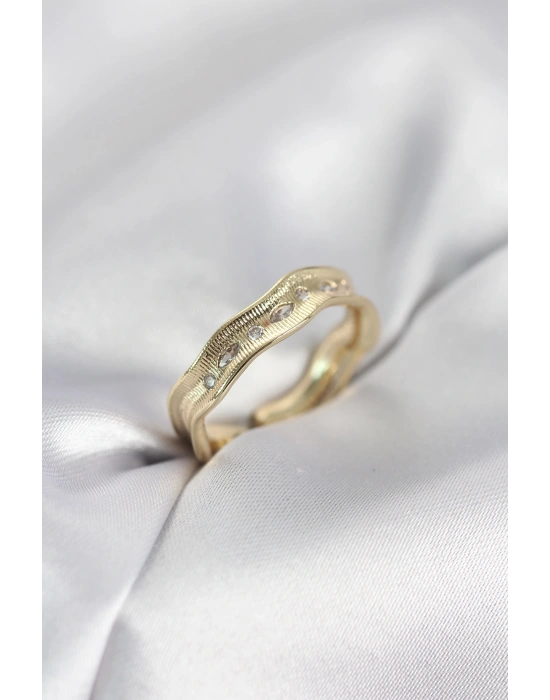 MuI MuI Goldfarbener Wassertropfen-Modell Zirkonia-Stein Damenring