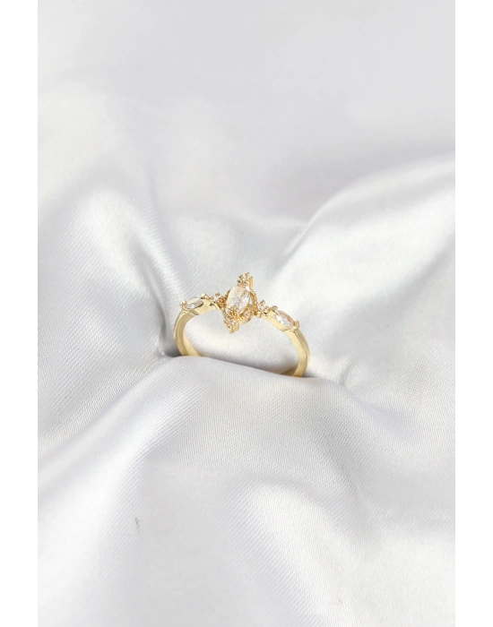 MuI MuI Gold Renk Vintage Model Zirkon Taşlı Yüzük