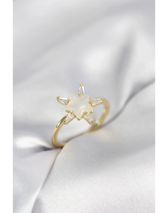 MuI MuI Goldfarbener Sternring mit perlmuttfarbenem Zirkonia-Stein für Damen