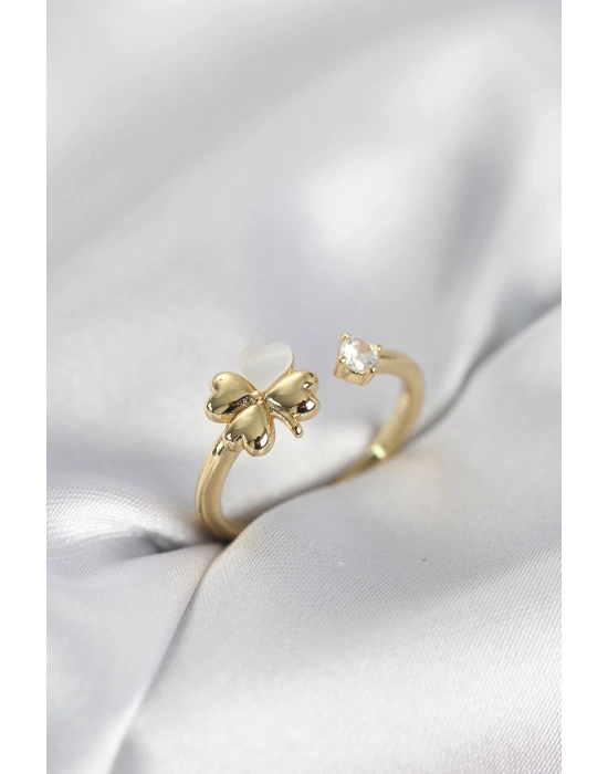 MuI MuI Goldfarbener Kleeblatt-Ring aus Perlmutt für Damen