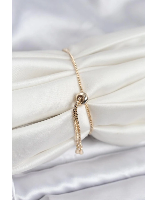 MuI MuI Gold Renk Yonca Model Zirkon Taşlı Asansörlü Kadın Bileklik