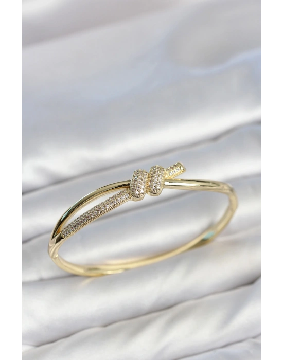 MuI MuI Gold Renk Zirkon Taşlı Düğüm Model Kadın Kelepçe Kadın Bileklik