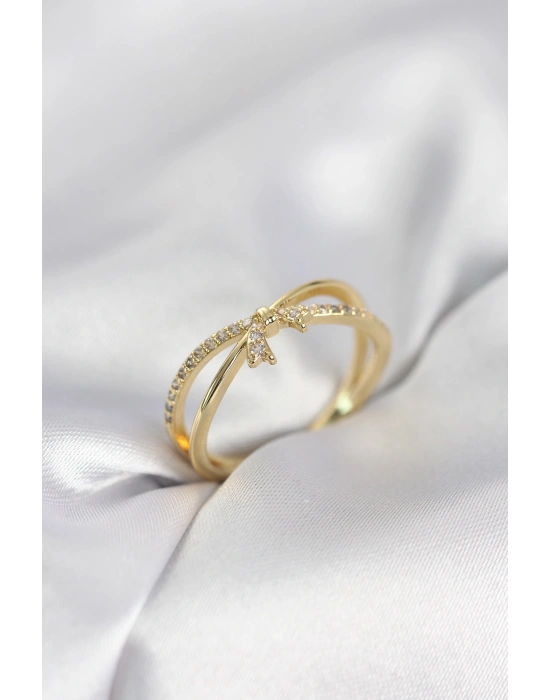 MuI MuI Goldfarbener Zirkonia-Schleifenring für Damen