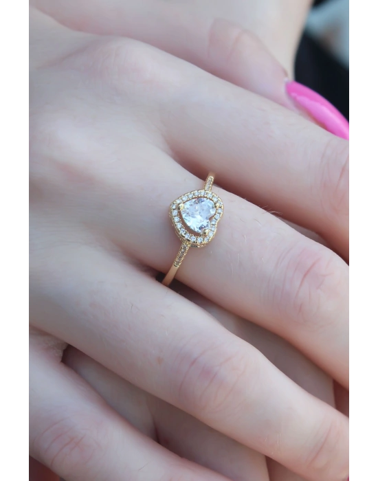 MuI MuI Goldfarbener Zirkonia-Herz-Anhänger aus Messing Damenring