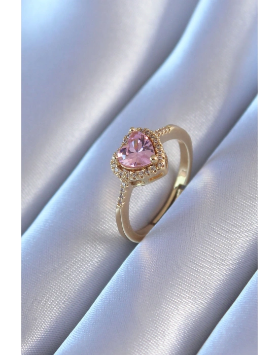 MuI MuI Goldfarbener Zirkonia-Herzring aus Messing mit Anhänger für Damen