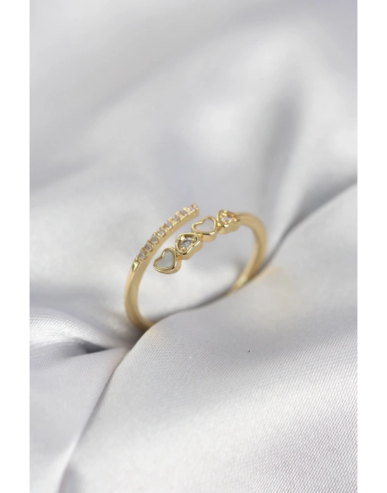 MuI MuI Goldfarbener Damenring mit Zirkonia-Stein und minimalistischem Herzdesign