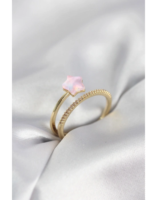 MuI MuI Goldfarbener Zirkonstein Rosa Halley Modell Damenring