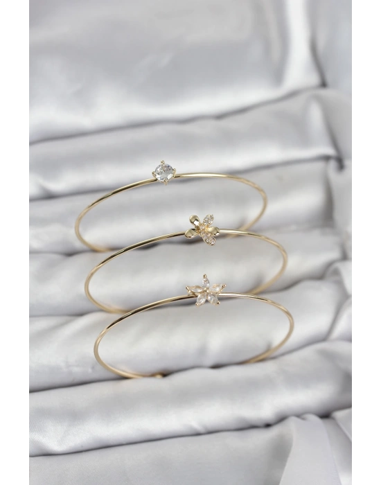 MuI MuI Gold Renk Zirkon Taşlı Pirinç 3lü Kadın Bileklik Kombini