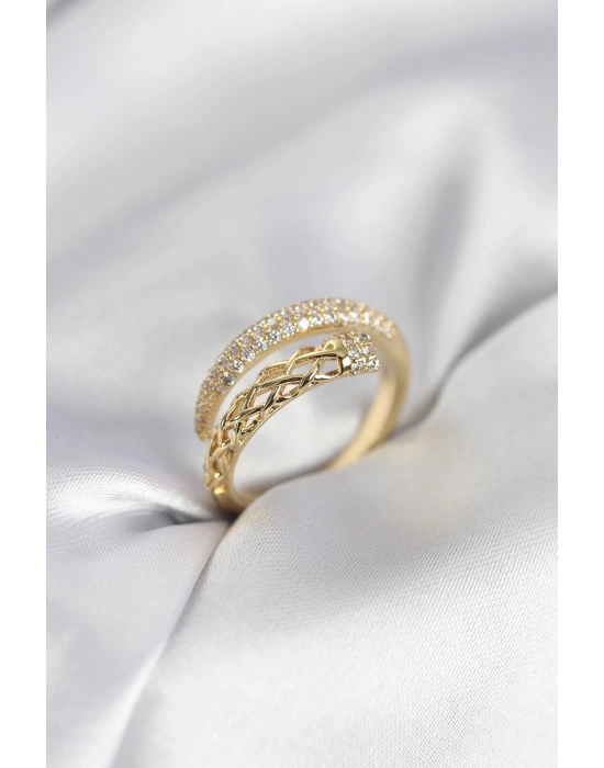 MuI MuI Goldfarbener Spiralring für Damen mit Zirkonia-Steinen