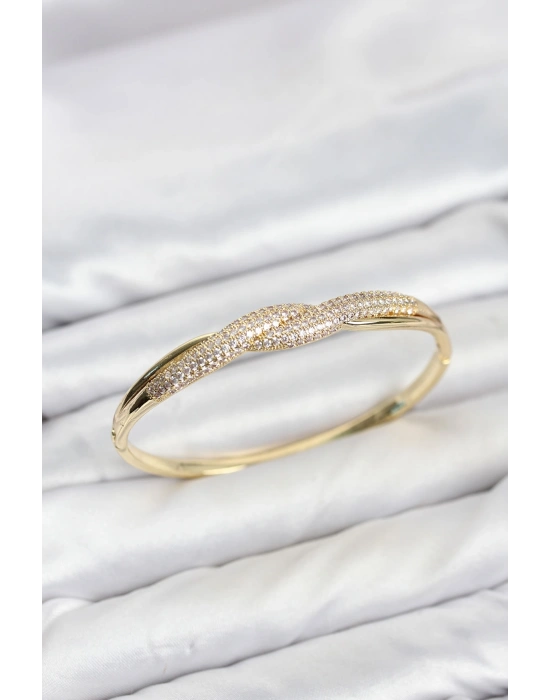 MuI MuI Gold Renk Zirkon Taşlı Sarmal Model Kadın Kelepçe Bileklik
