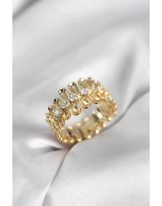 MuI MuI Goldfarbener Damenring mit Zirkonia-Stein und geschichtetem Tropfendesign