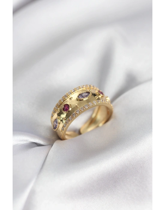 MuI MuI Goldfarbener Zirkonstein Vintage Damenring