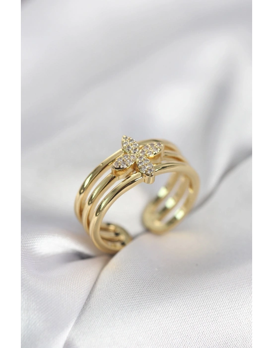 MuI MuI Goldfarbener Zirkonstein Kleeblatt-Damenring