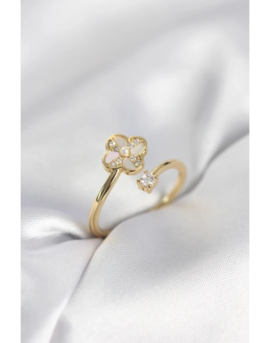 MuI MuI Goldfarbener Zirkonstein Kleeblatt-Damenring