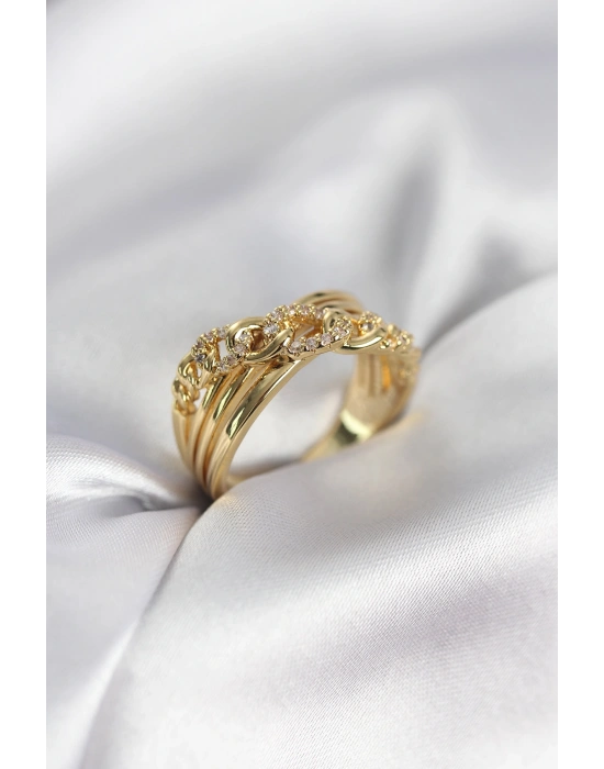 MuI MuI Goldfarbener Zirkonstein-Kettenring für Damen