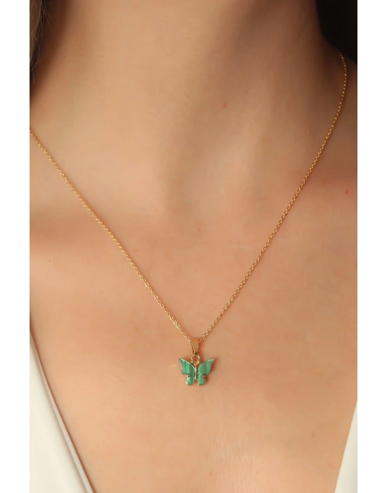 MuI MuI Gold Yeşil Renk Kelebek Figür Kadın Kolye