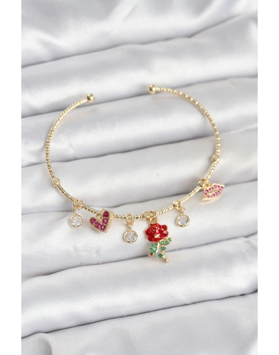 MuI MuI Gül Charmlı Gold Renk Pirinç Kadın Bileklik