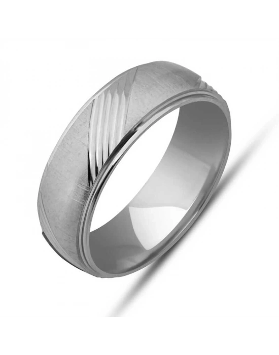 MuI MuI Gümüş Çizgi Desenli Rodyum Alyans