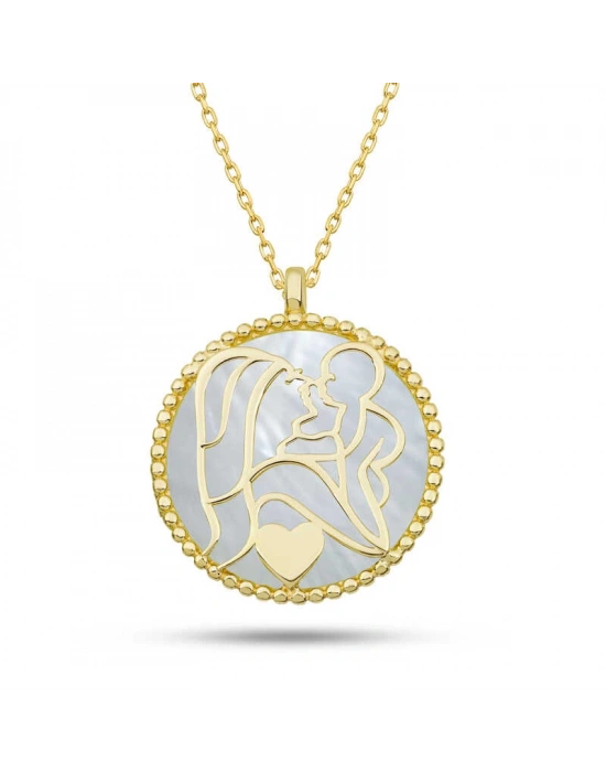 MuI MuI Gümüş Gold Sedef Taşlı Anne Çocuk Sevgisi Kolye