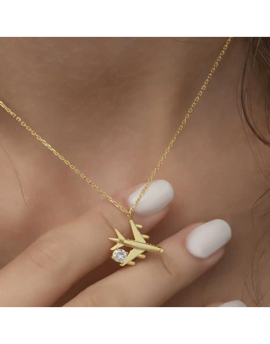 MuI MuI Gümüş Gold Tek Taşlı Uçak Kadın Kolye