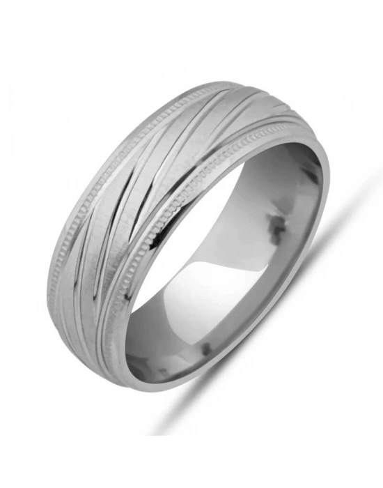 MuI MuI Gümüş Kalemli Çizgi Desenli Rodyum Alyans